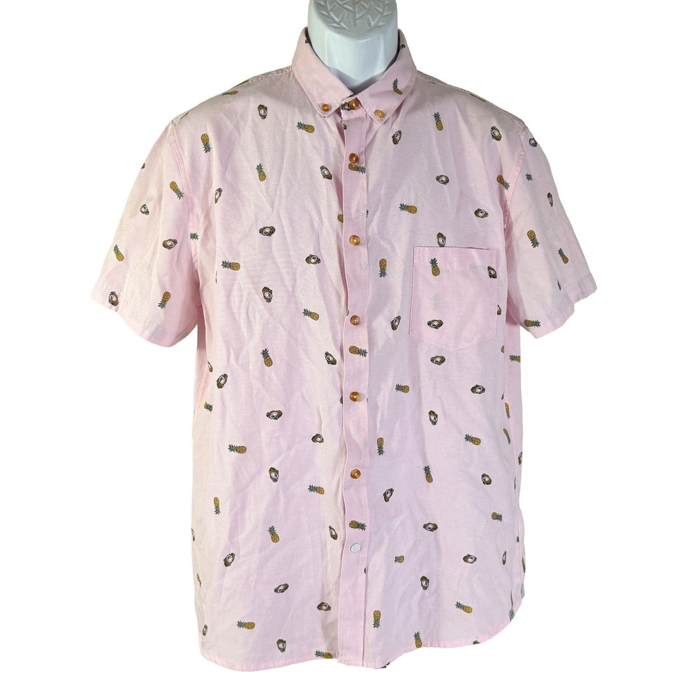 Sovereign Code Button Down Shirt Mens XL Pink Pineapple Coconut Crystal Cove